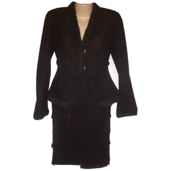 Mariella Burani Vintage Alpaca Coat Jacket Blazer 2 Pc Fringe Skirt Suit Size 4 - Picture 1 of 10